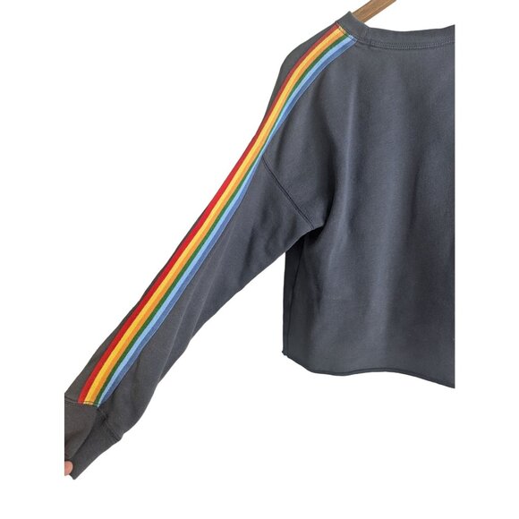 Abercrombie & Fitch Rainbow Stripe Cropped Sweatshirt Cozy & Casual Logo Sz S - Picture 6 of 10